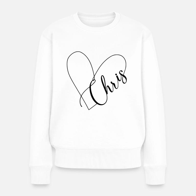 Chris Name Herzlinie - Frauen Premium Bio Pullover - Weiß