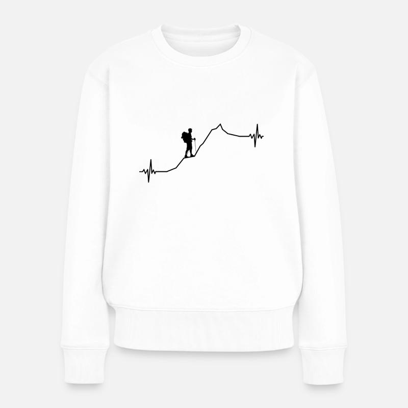 Bergsteiger Wanderer Herzschlag Frequenz - Frauen Premium Bio Pullover - Weiß