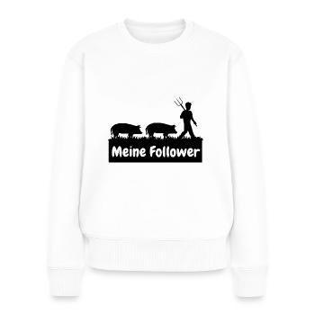 Mes Followers Cochons Agriculteur Agriculteur Noir - Pull Premium bio Femme - blanc - Devant - Julia (174cm)