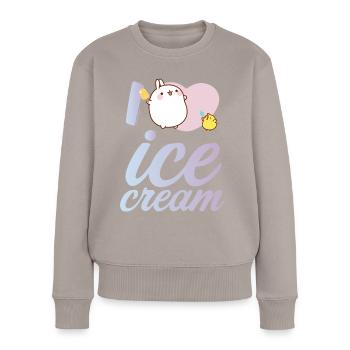 Molang Piu Piu Eis I Love Ice Cream - Frauen Premium Bio Pullover - Taupe - Vorne - Julia (174cm)
