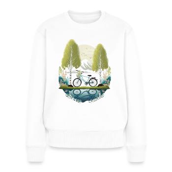 Fahrrad am See mit Birken und Bergen - Frauen Premium Bio Pullover - Weiß - Vorne - Julia (174cm)