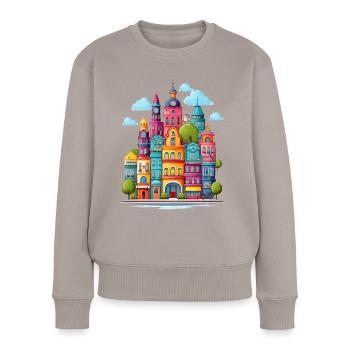 Ville colorée - Pull Premium bio Femme - taupe - Devant - Julia (174cm)