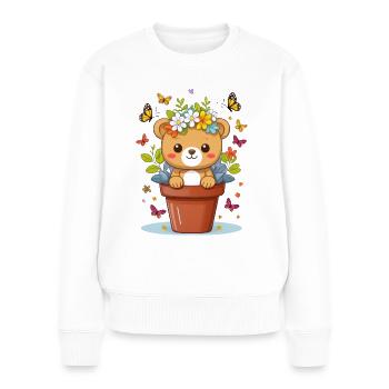 Niedlicher Teddy-Bär im Blumentopf - Frauen Premium Bio Pullover - Weiß - Vorne - Julia (174cm)