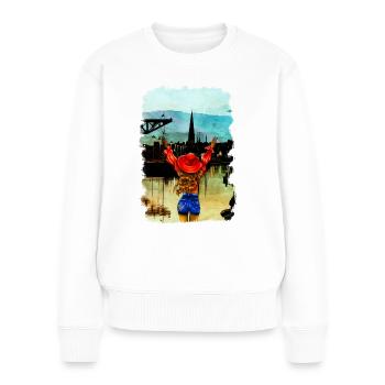 Rostock City Harbour blonde woman illustration - Women's Premium Organic Jumper - white - Front - Julia (174cm)