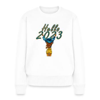 Bonjour 2023 Illustration Femme - Pull Premium bio Femme - blanc - Devant - Julia (174cm)