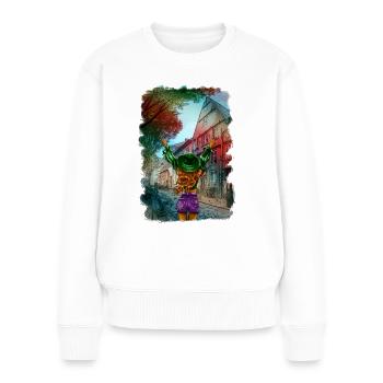 Mme Illustration Vieille Ville - Pull Premium bio Femme - blanc - Devant - Julia (174cm)