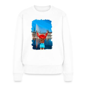Blonde Hamburger Frau Skyline Illustration - Frauen Premium Bio Pullover - Weiß - Vorne - Julia (174cm)