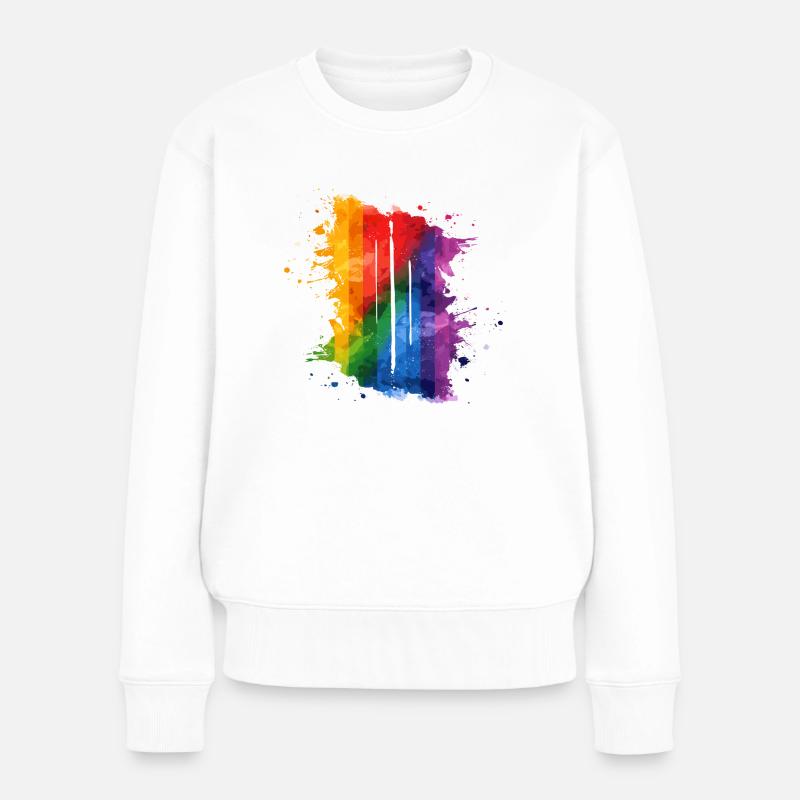 Regenbogen Kleckse Malerei - Frauen Premium Bio Pullover - Weiß