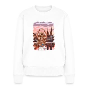 Ma femme Hambourg Illustration de la ligne d’horizon - Pull Premium bio Femme - blanc - Devant - Julia (174cm)