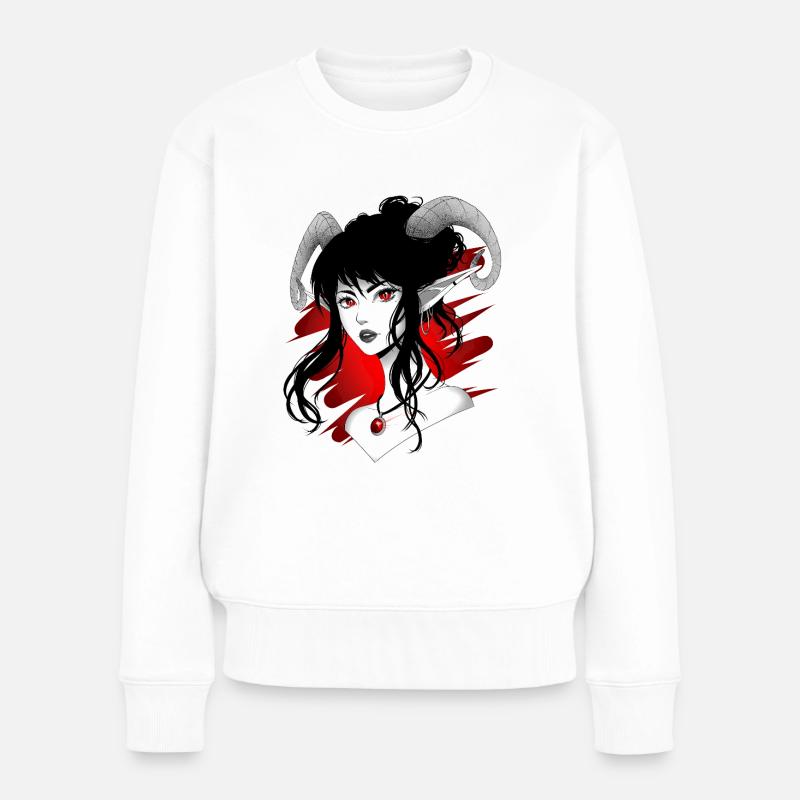 Drachenkönigin im Fantasy Mangastil - Frauen Premium Bio Pullover - Weiß