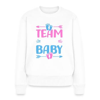 Fête de révélation du genre de l’équipe Bébés en santé - Pull Premium bio Femme - blanc - Devant - Julia (174cm)