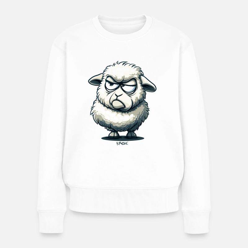Ein genervtes Cartoon-Schaf - Frauen Premium Bio Pullover - Weiß