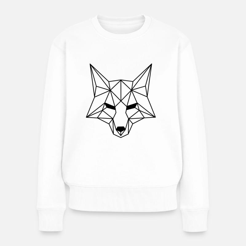 Schwarz Weiß Fuchs Illustration Polygon Design - Frauen Premium Bio Pullover - Weiß