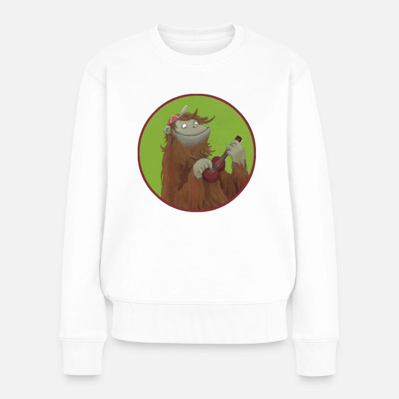 Affe mit Ukulele - Frauen Premium Bio Pullover - Weiß