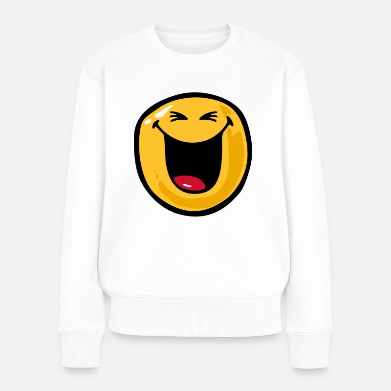 Smiley happy glee - Frauen Premium Bio Pullover - Weiß