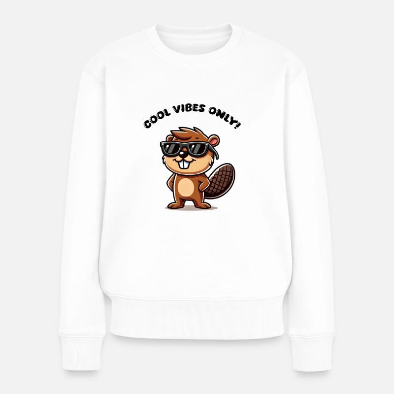 biber comic sonnenbrille - Frauen Premium Bio Pullover - Weiß