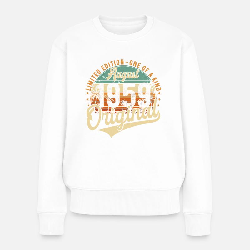 August 1959 Vintage Jahrgang Geburtstag Retro - Frauen Premium Bio Pullover - Weiß