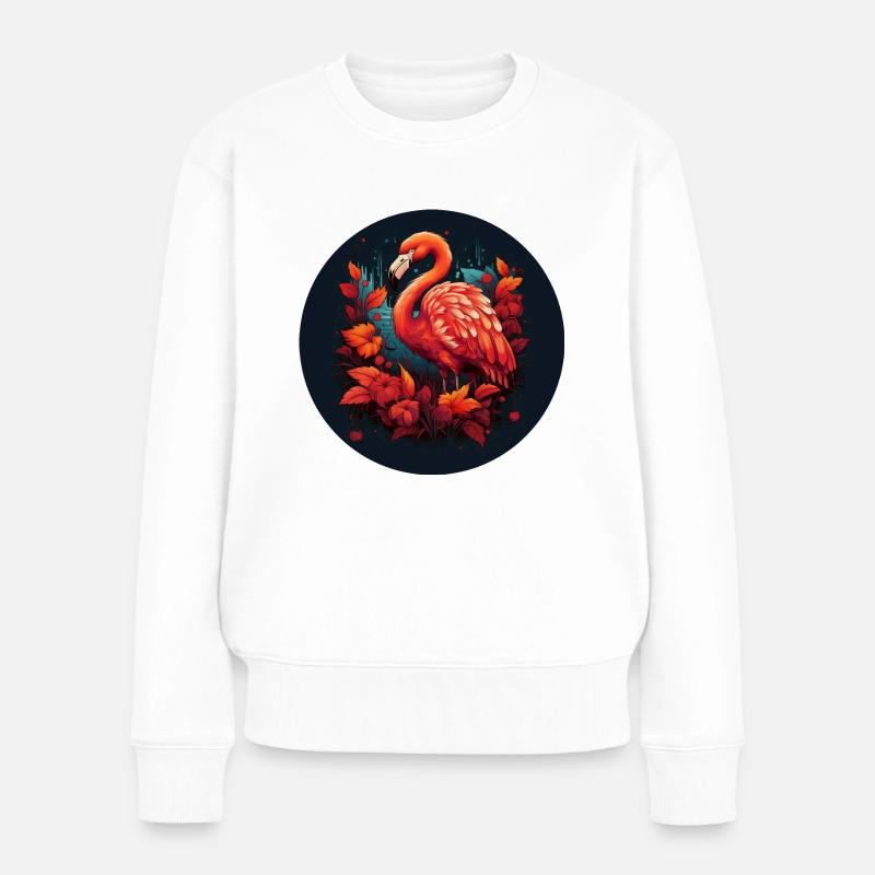 Flamingo in Herbstblättern - Frauen Premium Bio Pullover - Weiß