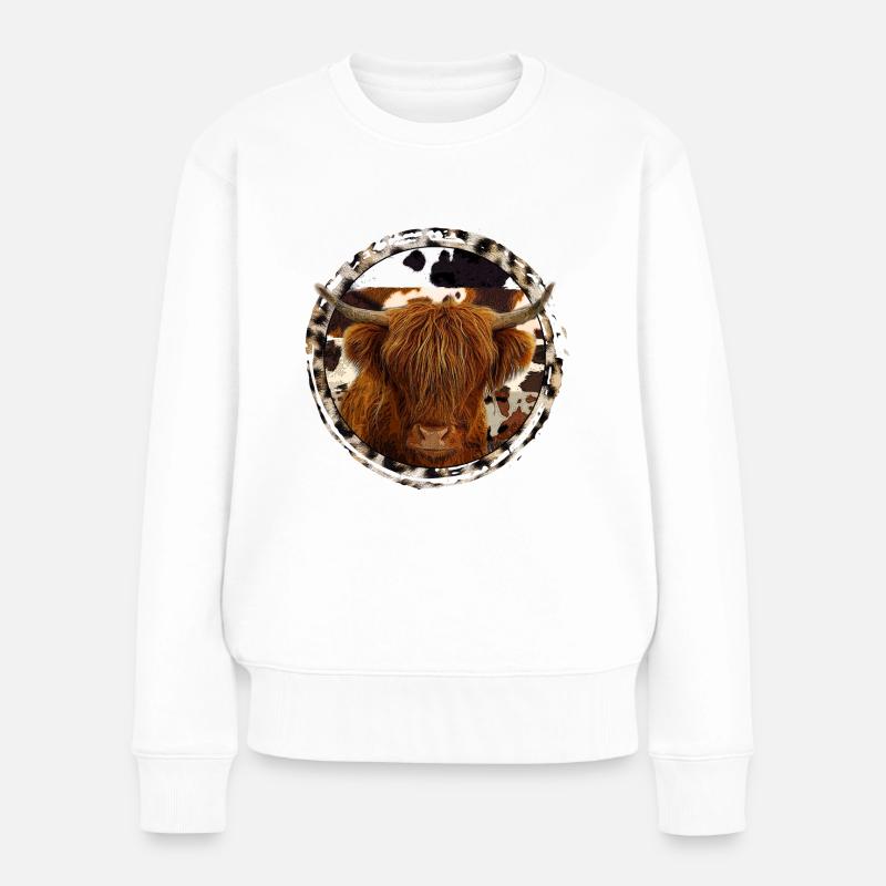 Hochlandkuh - Frauen Premium Bio Pullover - Weiß