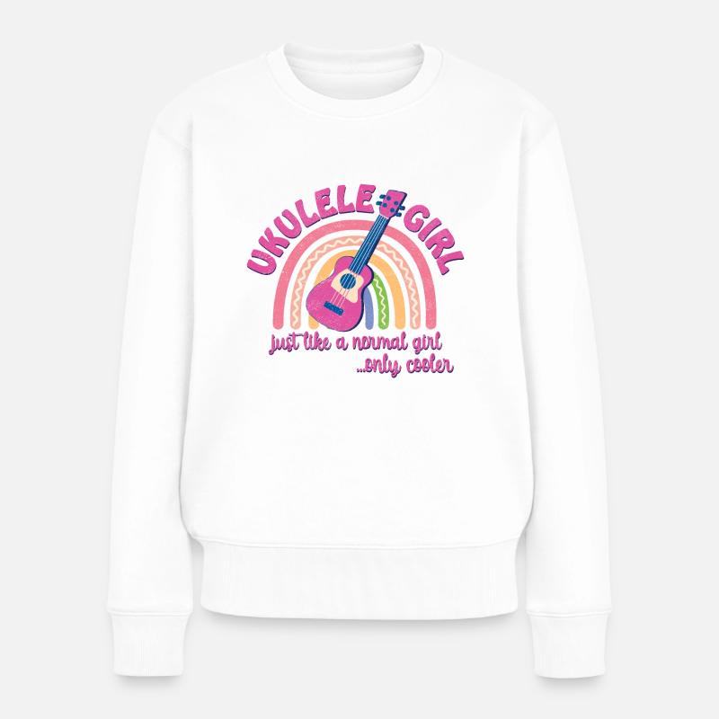 Fille ukulélé. Tout comme une fille normale, mais en plus cool - Pull Premium bio Femme - blanc