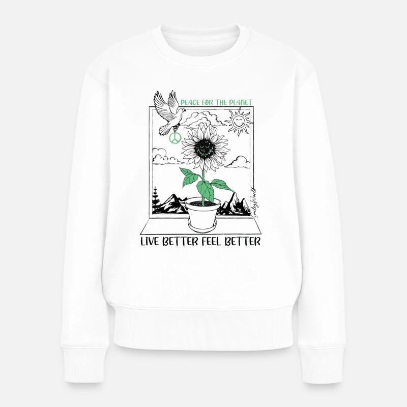 SmileyWorld Sonnenblume Peace For The Planet - Frauen Premium Bio Pullover - Weiß