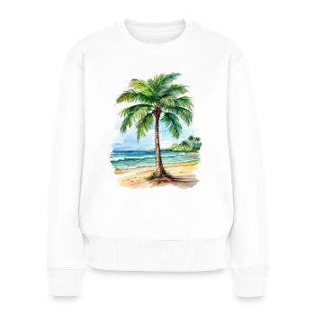 Palm tree on the beach on an island - Women's Premium Organic Jumper - white - Front - Julia (174cm)