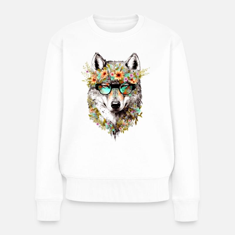 Cooler Wolf - Frauen Premium Bio Pullover - Weiß