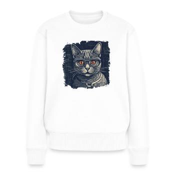 Nerdy cat with glasses and orange eyes - Women's Premium Organic Jumper - white - Front - Julia (174cm)