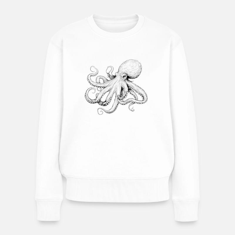 Zarte Oktopus Kraken Illustration in schwarz - Frauen Premium Bio Pullover - Weiß