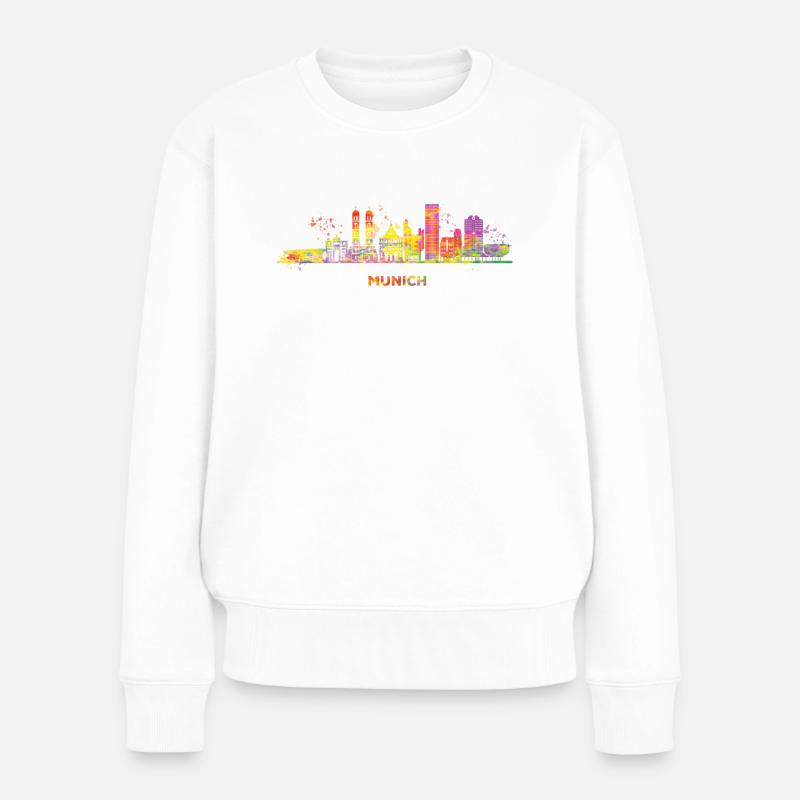 Münchener Skyline Bunt Stadtbild München - Frauen Premium Bio Pullover - Weiß