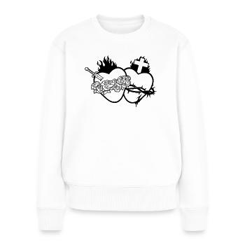 Double Cœur de Jésus et Marie - noir - Pull Premium bio Femme - blanc - Devant - Julia (174cm)