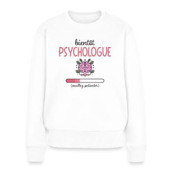 Métier Psychologue En Cours Bientôt Psychologue - Pull Premium bio Femme - blanc - Devant - Julia (174cm)