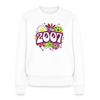 Rétro Groovy Année 2007 Femme 18 Ans Anniversaire - Pull Premium bio Femme - blanc - Devant - Julia (174cm)