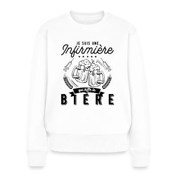t shirt infirmière qui kiffe la bière idée cadeau - Pull Premium bio Femme - blanc - Devant - Julia (174cm)
