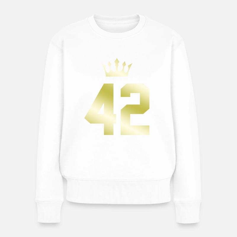 42 Zahl Krone - Frauen Premium Bio Pullover - Weiß