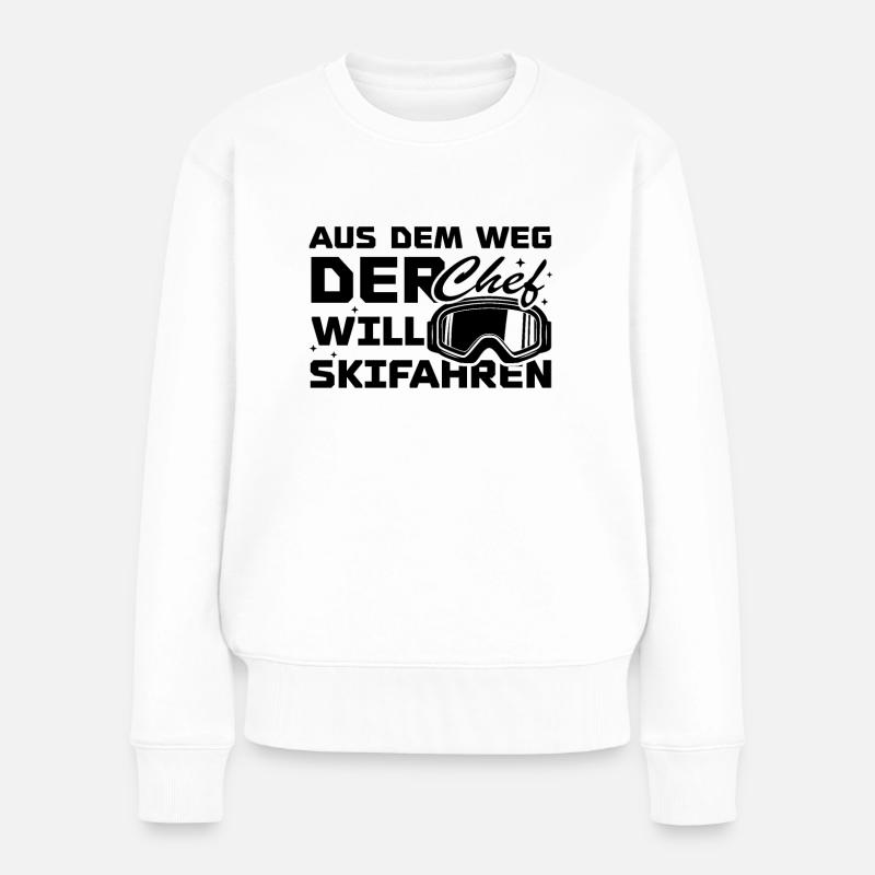 Aus dem weg der chef will skifahren - Frauen Premium Bio Pullover - Weiß