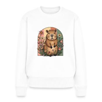 Capybara Cottagecore Blumen Romantisch Mädchen - Frauen Premium Bio Pullover - Weiß - Vorne - Julia (174cm)