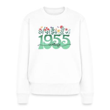 Blumenmuster 1955 Geburtstagsfeier Frau 70 Jahre - Frauen Premium Bio Pullover - Weiß - Vorne - Julia (174cm)