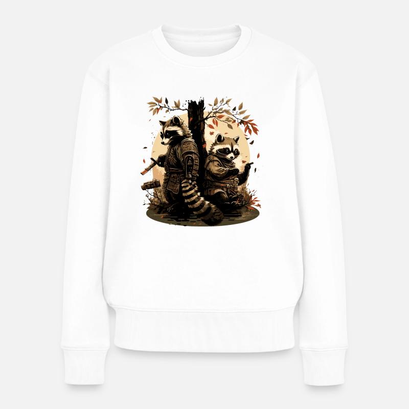 Baka Waschbär 10 - Frauen Premium Bio Pullover - Weiß