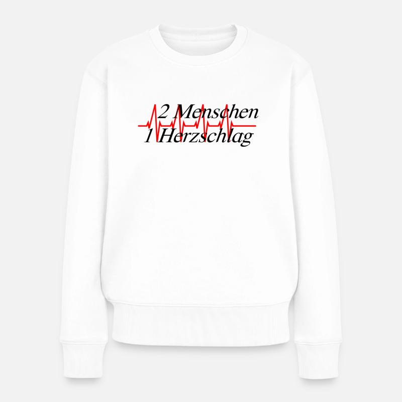 2 Menschen 1 Herzschlag - Frauen Premium Bio Pullover - Weiß