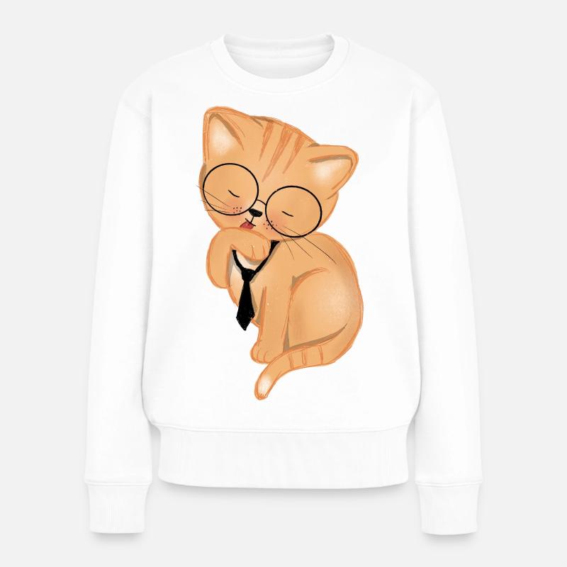 Bürokatze mit Krawatte - Frauen Premium Bio Pullover - Weiß