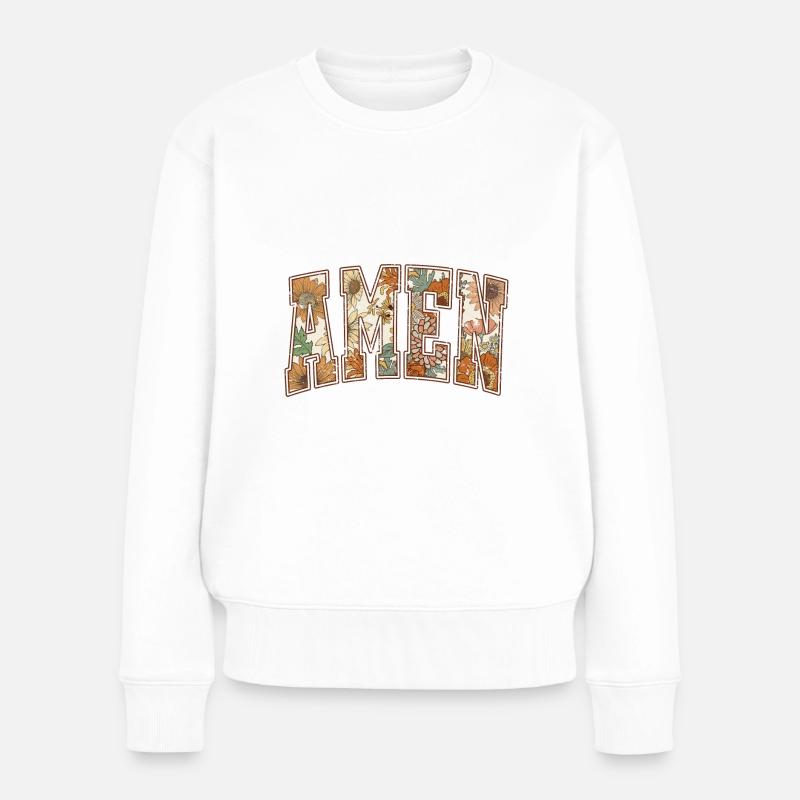 Amen Christlich Bibel Jesus Blumen Ornament Kirche - Frauen Premium Bio Pullover - Weiß