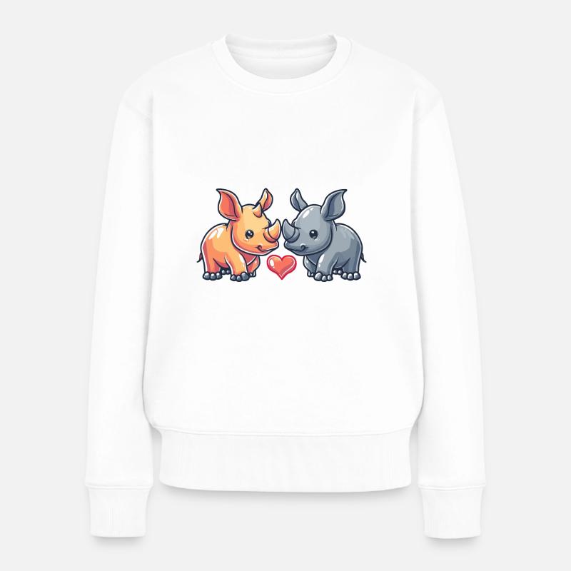 Nashorn Comic Tier Paar Liebe - Frauen Premium Bio Pullover - Weiß