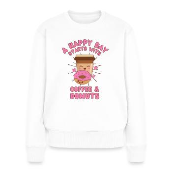 Donut café café kawaii Drôle de dicton - Pull Premium bio Femme - blanc - Devant - Julia (174cm)