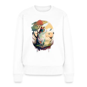 Chat et papillons sous l’arbre à l’aquarelle - Pull Premium bio Femme - blanc - Devant - Julia (174cm)