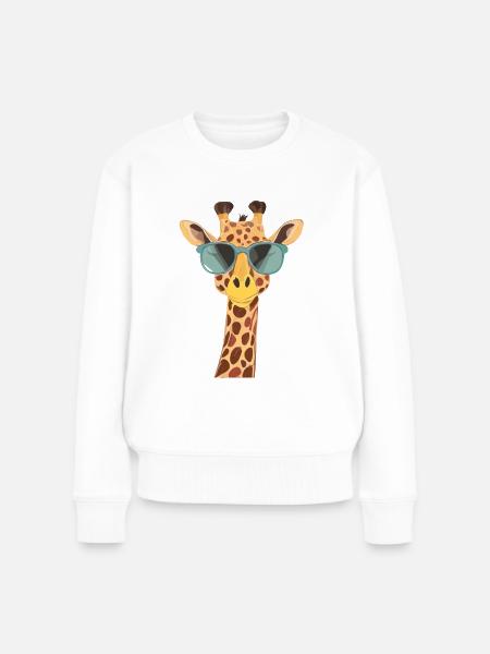 niedliche Giraffe mit Sonnenbrille - Frauen Premium Bio Pullover - Weiß