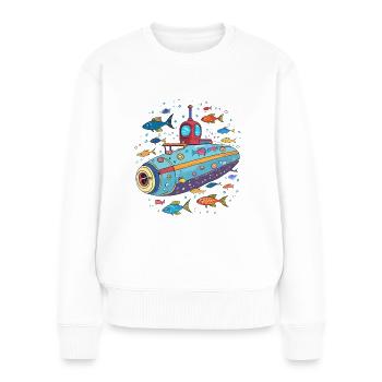 U-Boot mit bunten Fischen - Frauen Premium Bio Pullover - Weiß - Vorne - Julia (174cm)