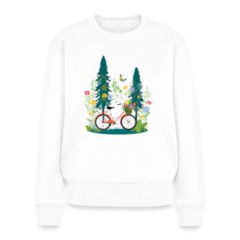 Fahrrad fahren in der Natur - Frauen Premium Bio Pullover - Weiß - Vorne - Julia (174cm)