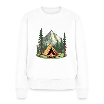 Illustration Zelt und Lagerfeuer in der Natur - Frauen Premium Bio Pullover - Weiß - Vorne - Julia (174cm)
