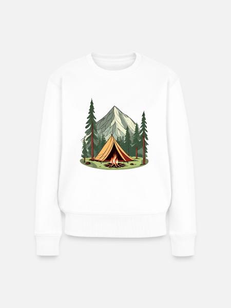 Illustration Zelt und Lagerfeuer in der Natur - Frauen Premium Bio Pullover - Weiß